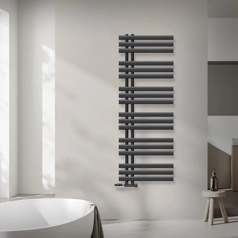Badkamerradiator middenaansluiting 500x1400 mm antraciet met muuraansluitset LuxeBath