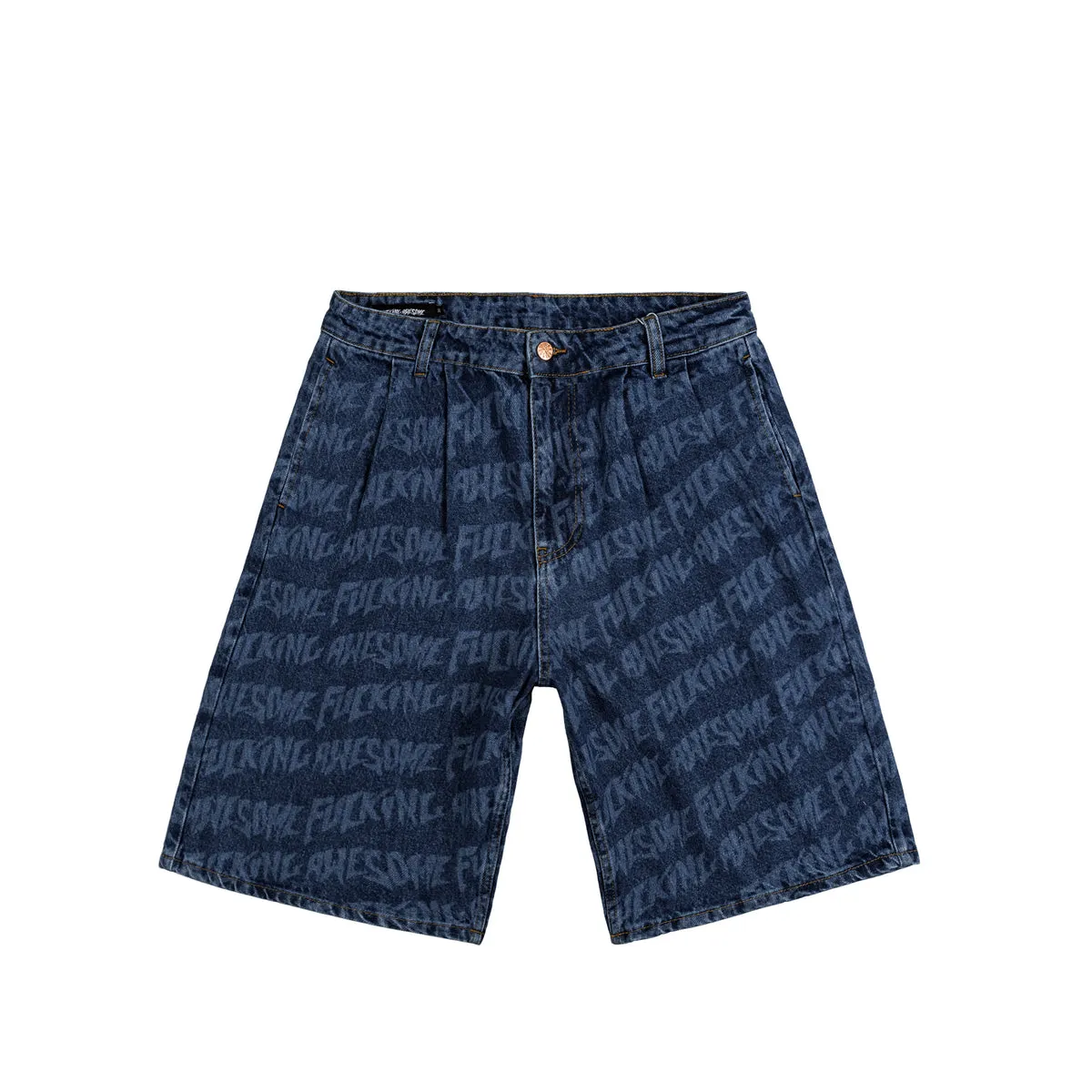 Fucking Awesome Baggy Pleated Denim Laser Stamp Shorts Denim Blue