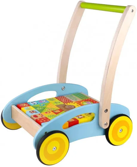 LOOPWAGEN JUNIOR 40 CM HOUT BLANK/BLAUW 33DELIG