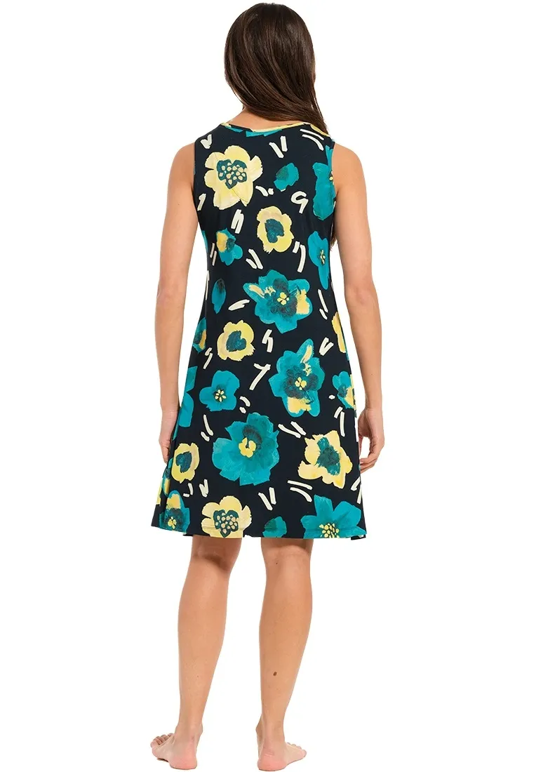 mouwloos strandjurkje met blauwe bloemen 'floral blue blooms'