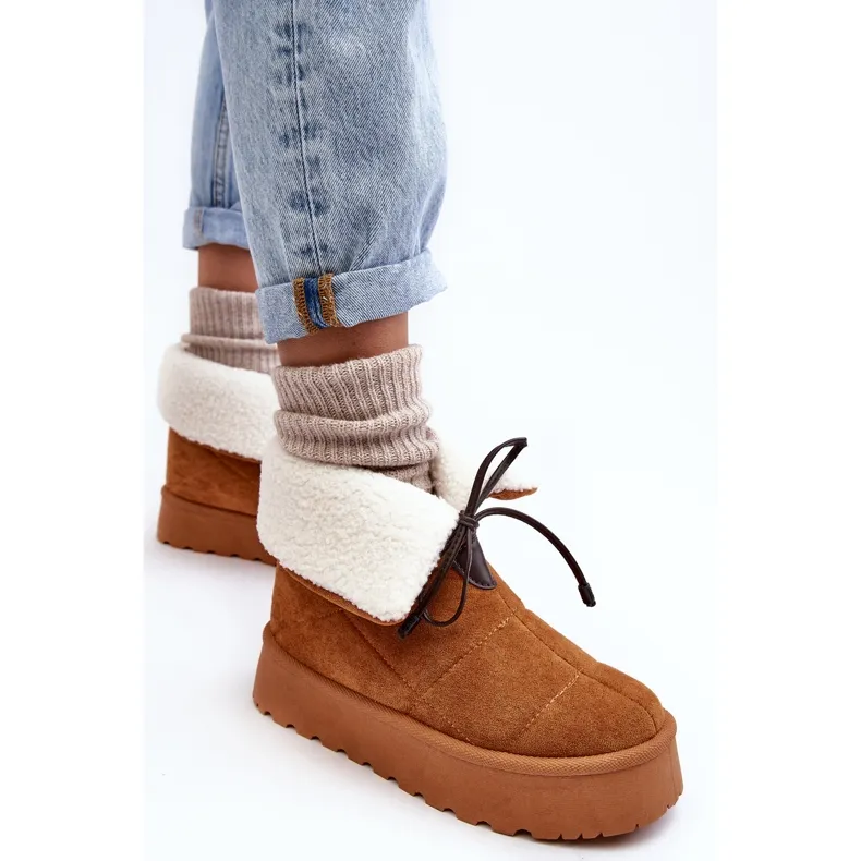 PS1 Platform snowboots met schapenvacht Camel Olimuka bruin